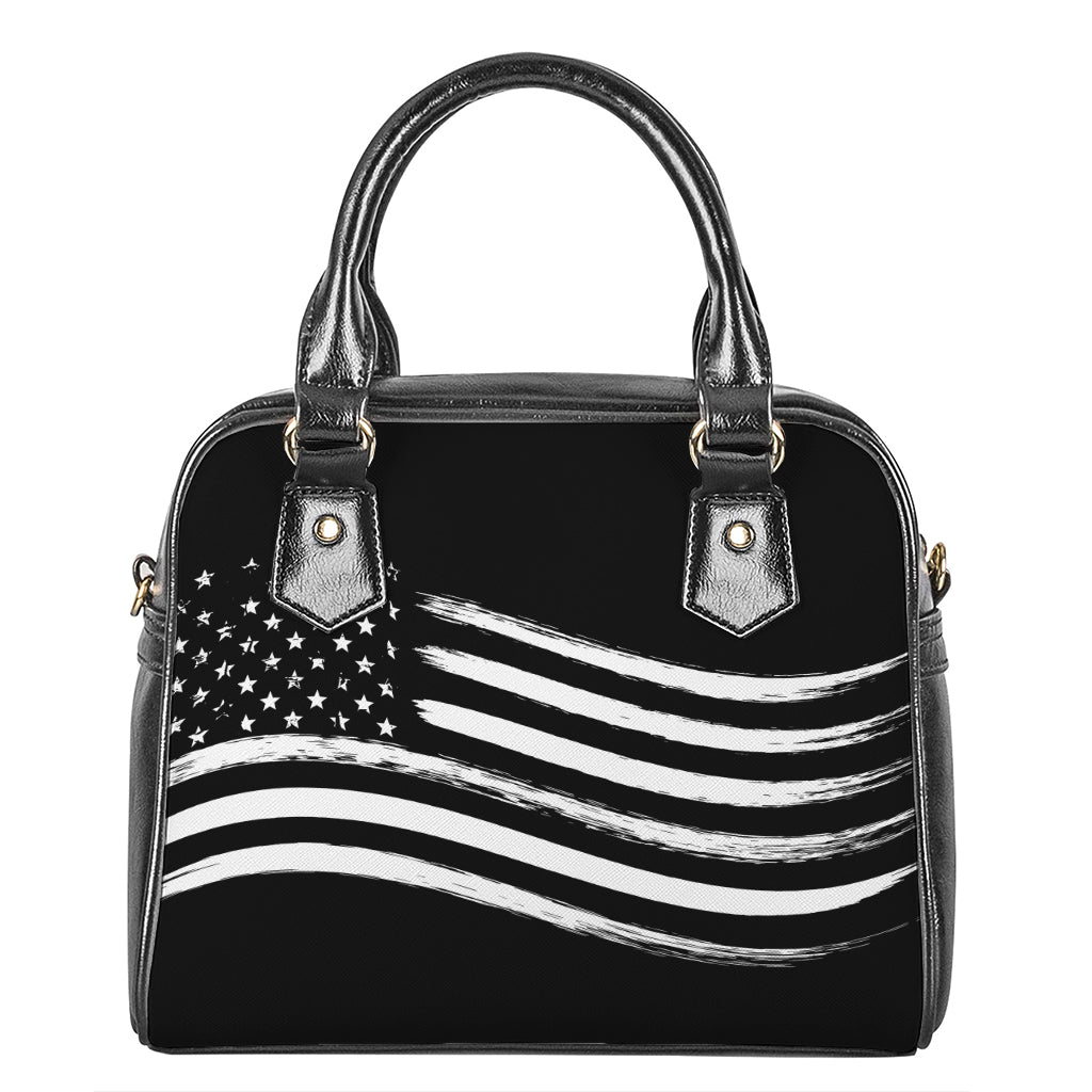 Black And White American Flag Print Shoulder Handbag