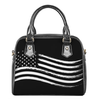 Black And White American Flag Print Shoulder Handbag