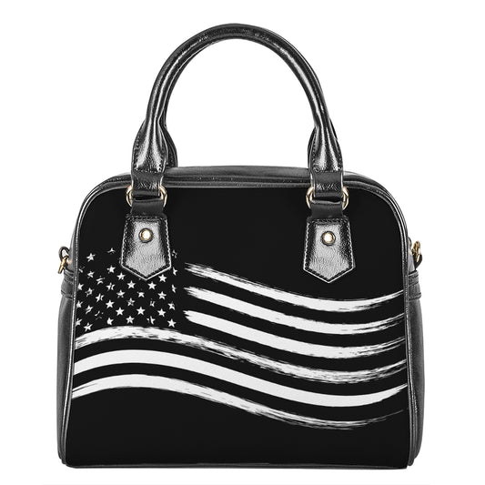 Black And White American Flag Print Shoulder Handbag