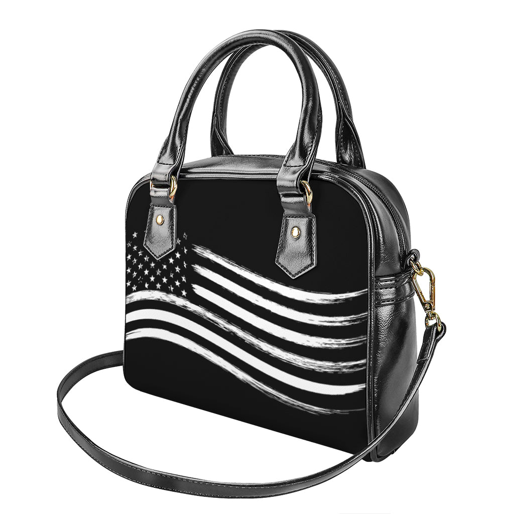 Black And White American Flag Print Shoulder Handbag