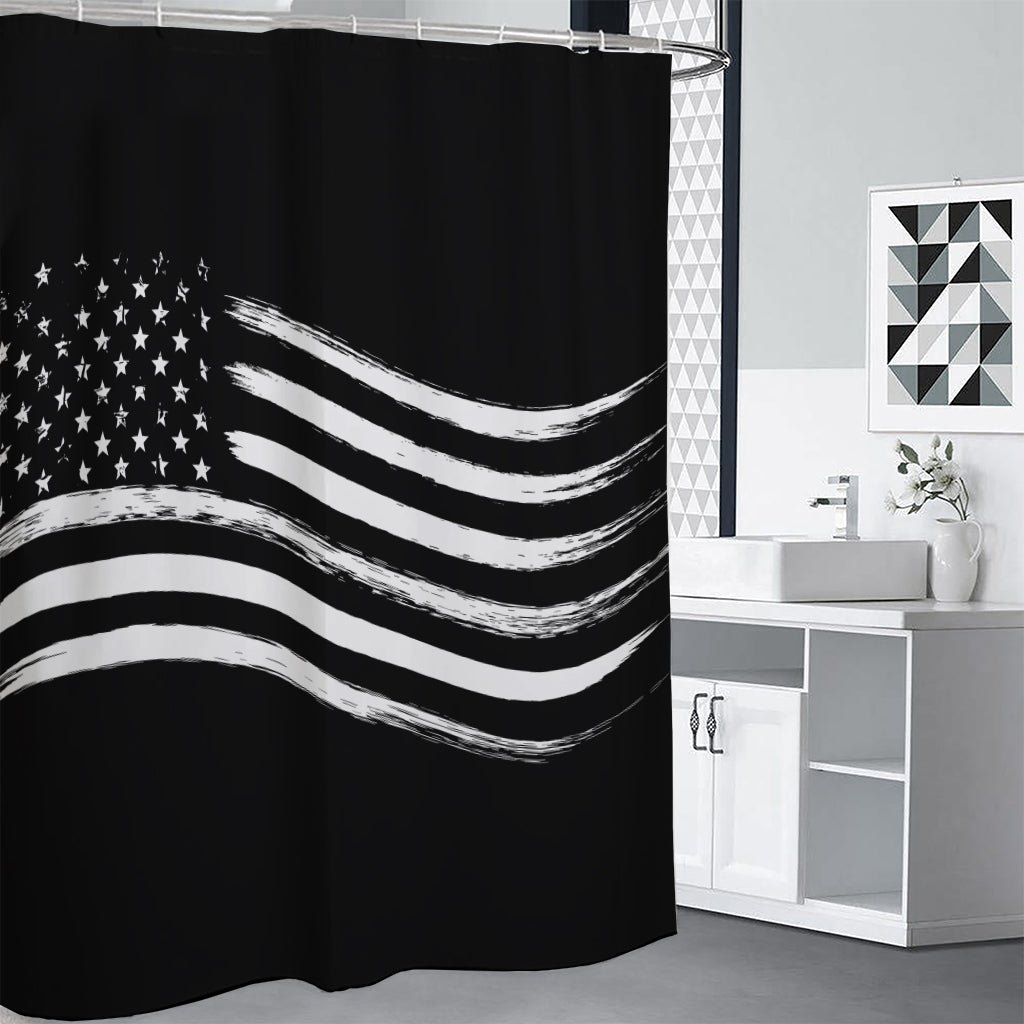 Black And White American Flag Print Shower Curtain