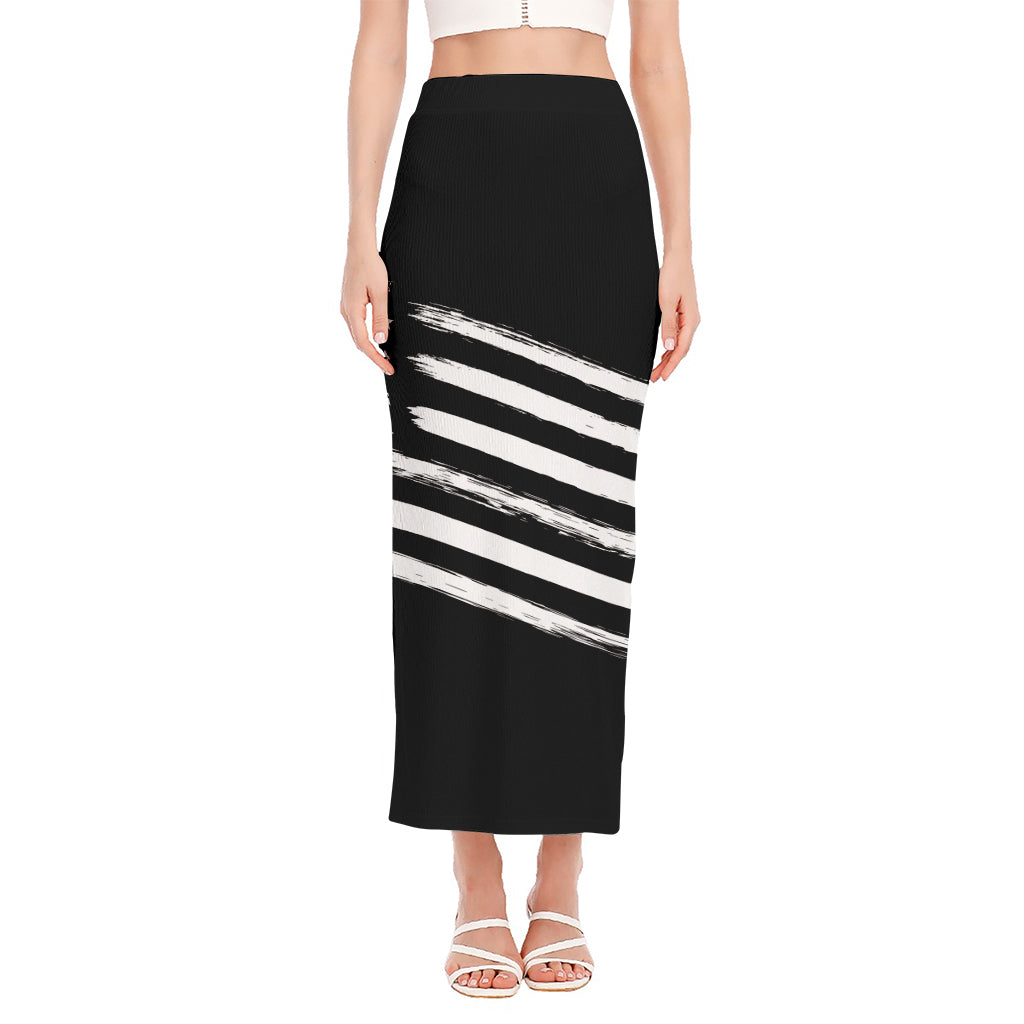 Black And White American Flag Print Side Slit Maxi Skirt