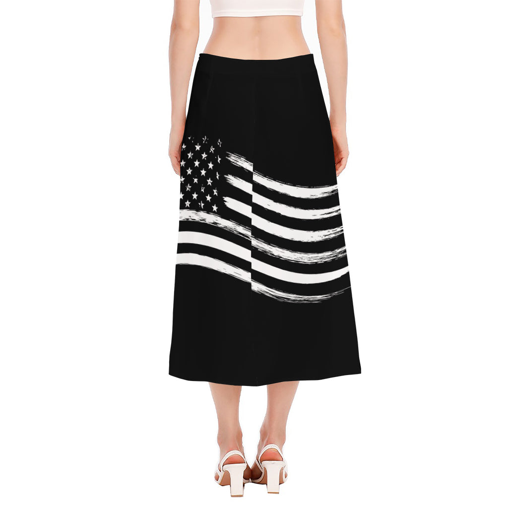 Black And White American Flag Print Side Slit Midi Skirt
