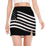 Black And White American Flag Print Side Slit Mini Skirt