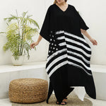 Black And White American Flag Print Silk V-Neck Kaftan Dress