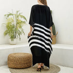 Black And White American Flag Print Silk V-Neck Kaftan Dress