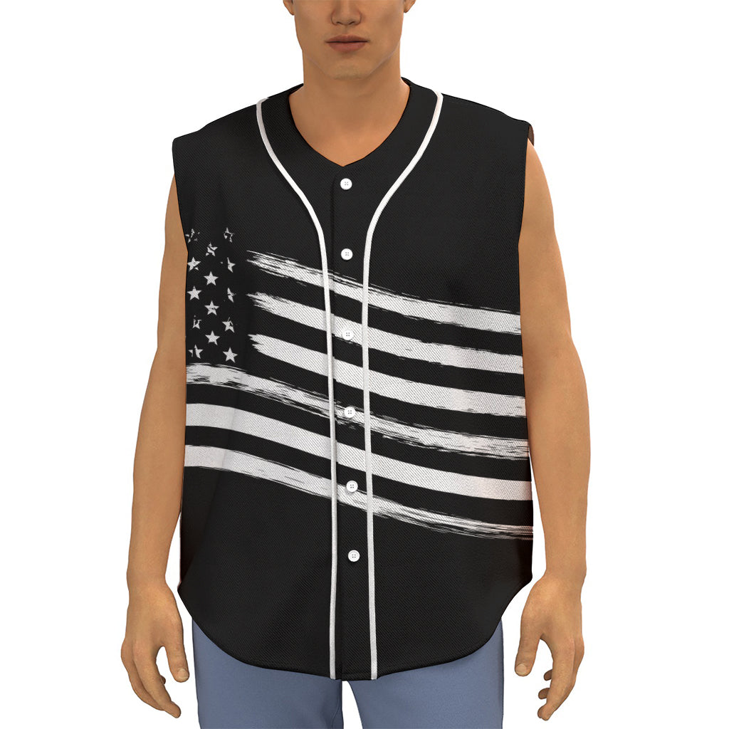 Black And White American Flag Print Sleeveless Baseball Jersey
