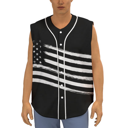 Black And White American Flag Print Sleeveless Baseball Jersey