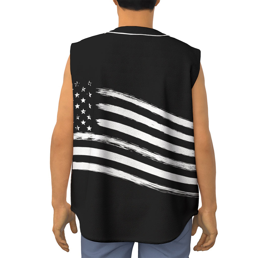 Black And White American Flag Print Sleeveless Baseball Jersey