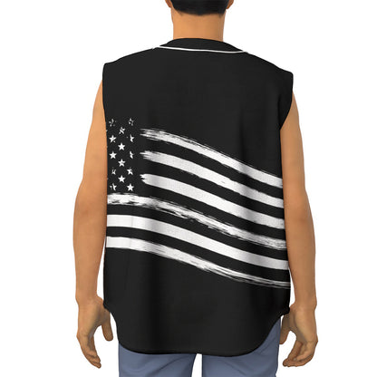 Black And White American Flag Print Sleeveless Baseball Jersey