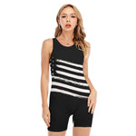 Black And White American Flag Print Sleeveless One Piece Swimsuit