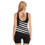 Black And White American Flag Print Sleeveless One Piece Swimsuit