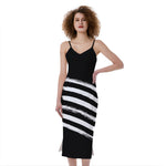 Black And White American Flag Print Slim Fit Midi Cami Dress