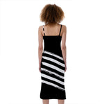 Black And White American Flag Print Slim Fit Midi Cami Dress