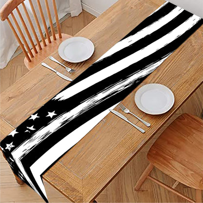 Black And White American Flag Print Table Runner