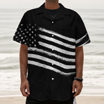 Black And White American Flag Print Textured Short Sleeve Shirt