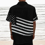 Black And White American Flag Print Textured Short Sleeve Shirt