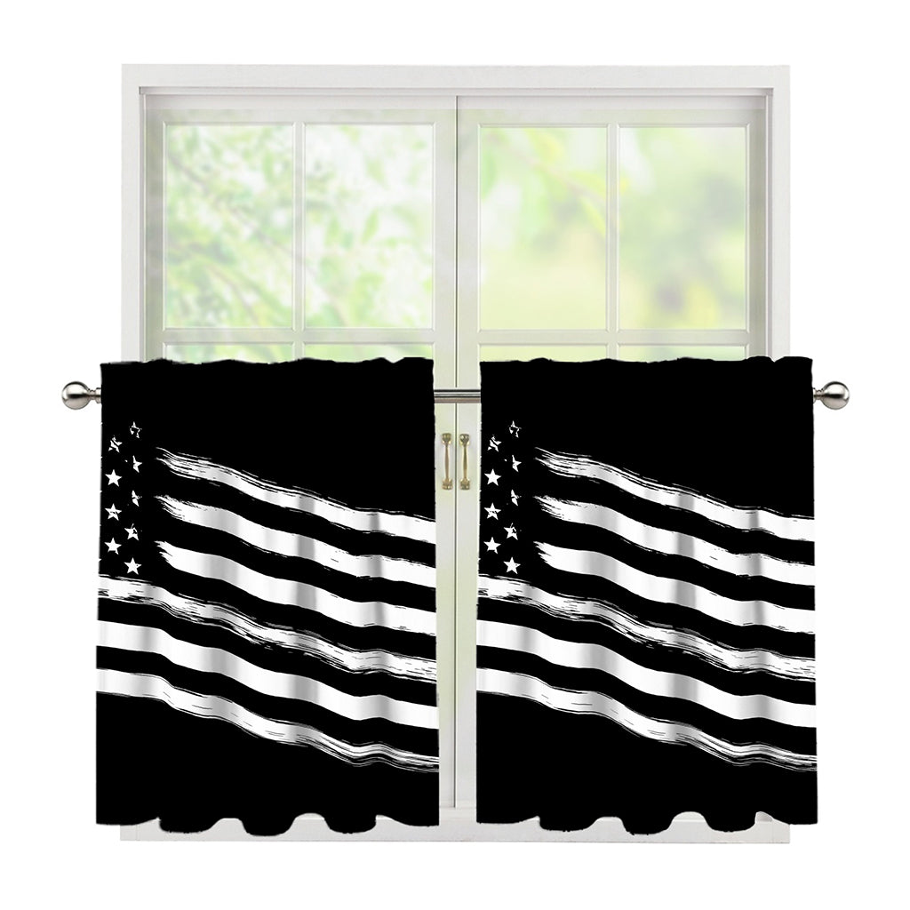 Black And White American Flag Print Tier Curtains