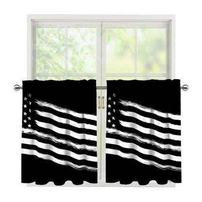 Black And White American Flag Print Tier Curtains