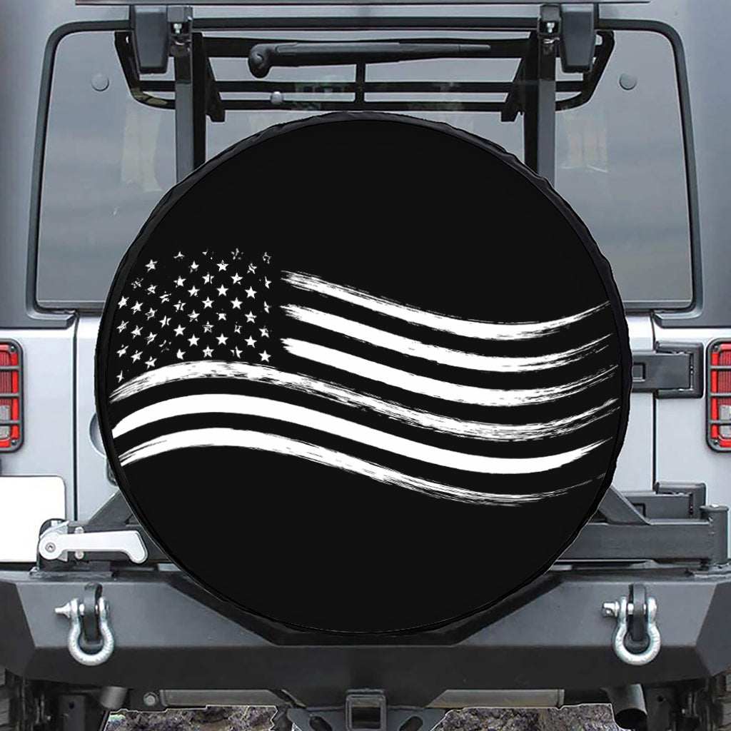 Black And White American Flag Print Tire Cover