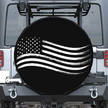 Black And White American Flag Print Tire Cover