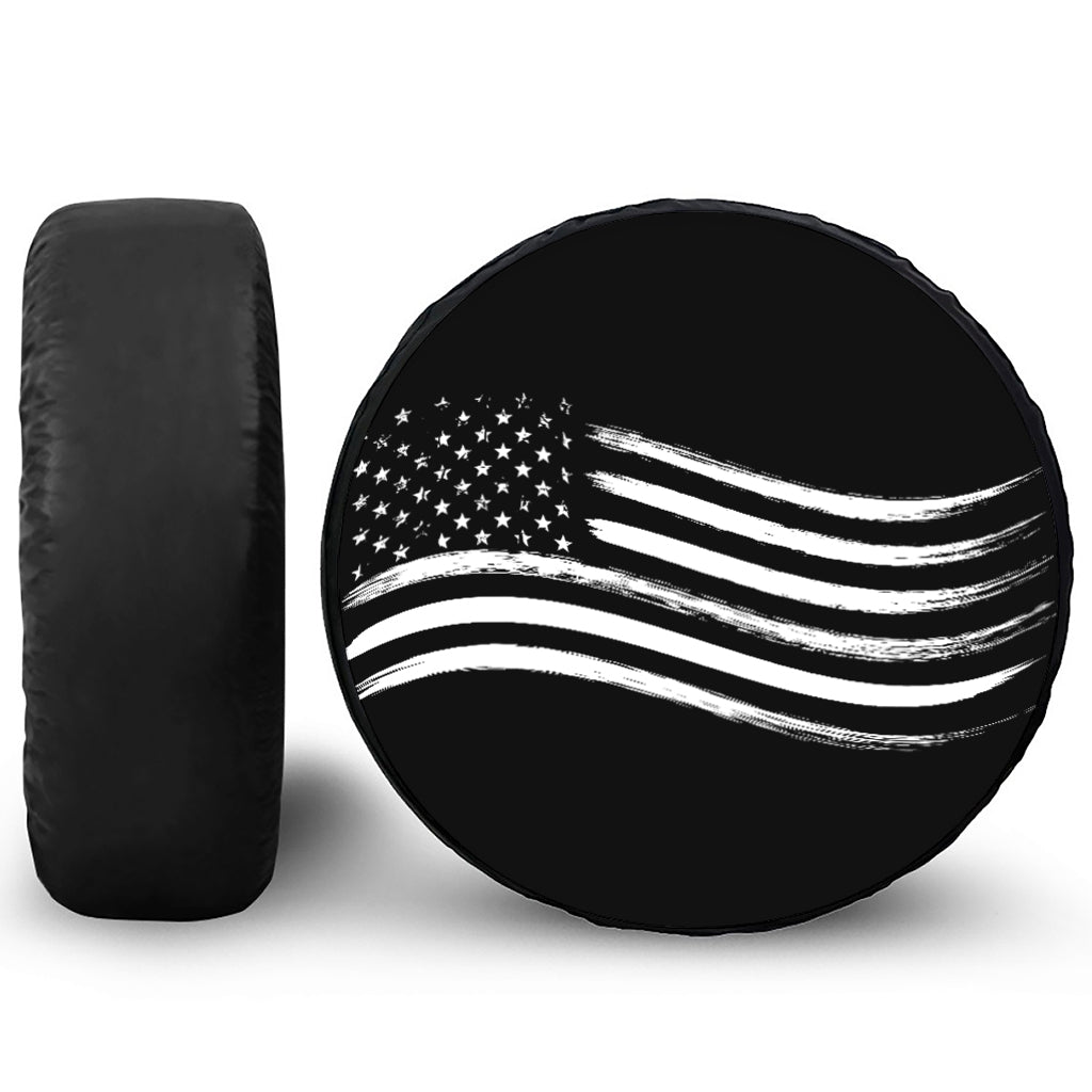 Black And White American Flag Print Tire Cover