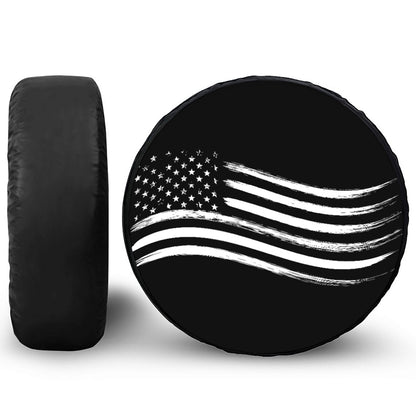Black And White American Flag Print Tire Cover