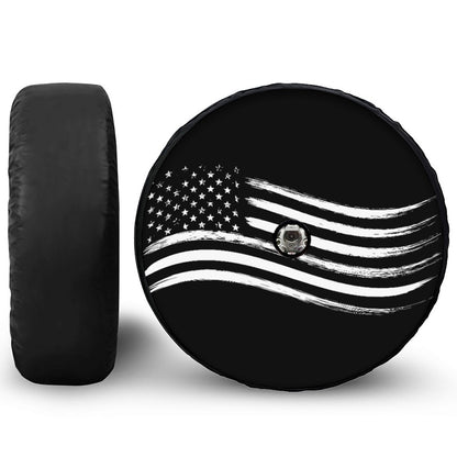 Black And White American Flag Print Tire Cover With Camera Hole