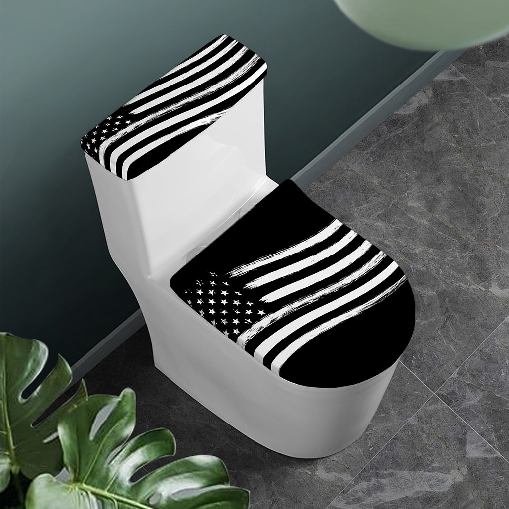 Black And White American Flag Print Toilet Lid And Tank Cover Set