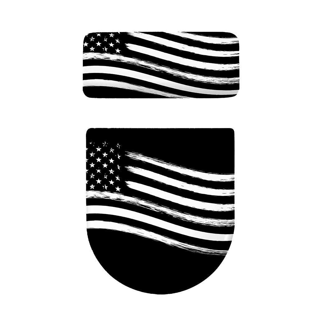 Black And White American Flag Print Toilet Lid And Tank Cover Set