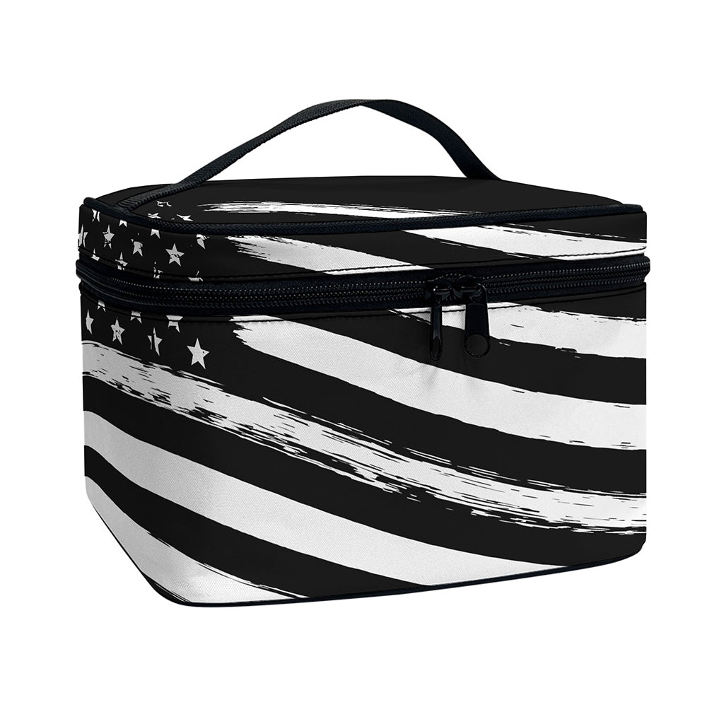 Black And White American Flag Print Travel Makeup Bag