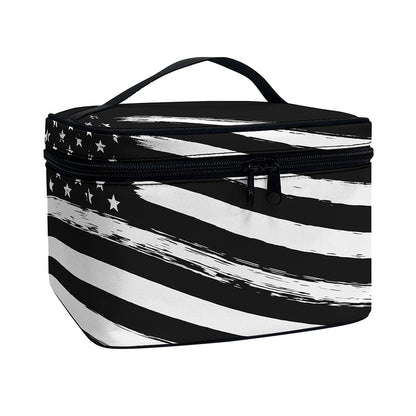 Black And White American Flag Print Travel Makeup Bag