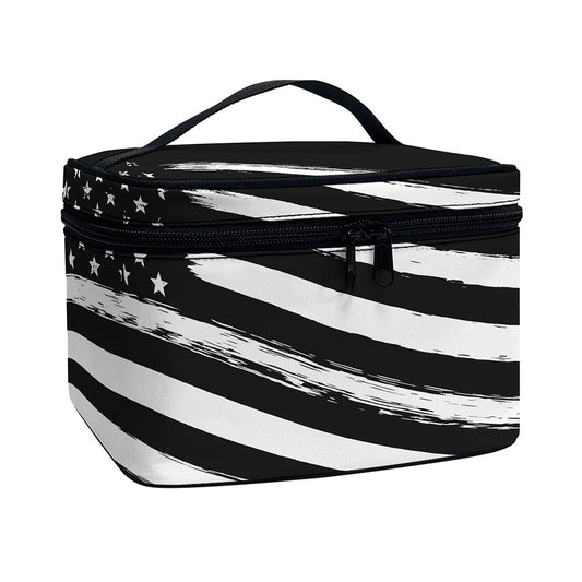 Black And White American Flag Print Travel Makeup Bag
