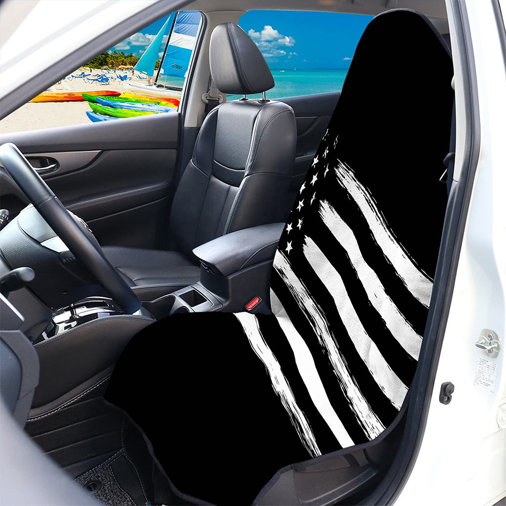 Black And White American Flag Print Waterproof Car Seat Cover