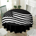 Black And White American Flag Print Waterproof Round Tablecloth
