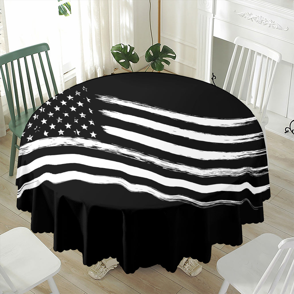 Black And White American Flag Print Waterproof Round Tablecloth