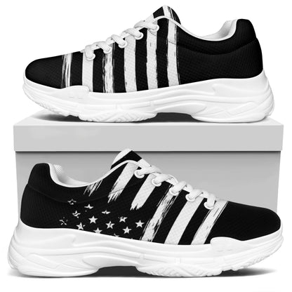 Black And White American Flag Print White Chunky Shoes