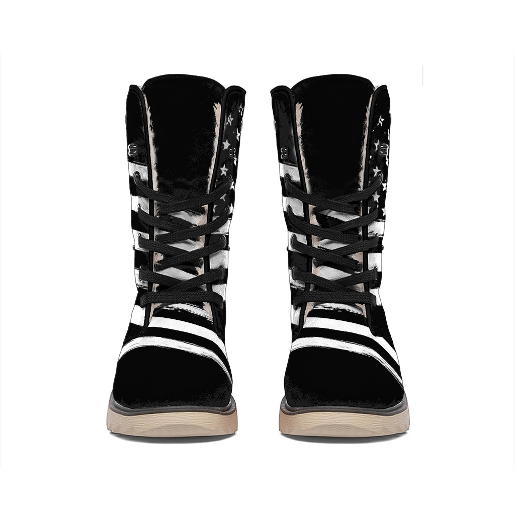 Black And White American Flag Print Winter Boots