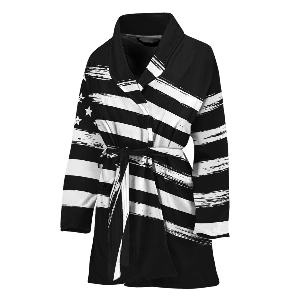 Black And White American Flag Print Women's Bathrobe