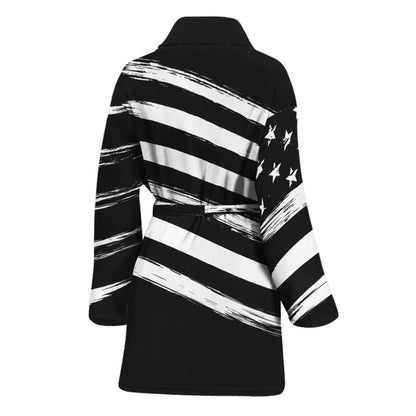 Black And White American Flag Print Women's Bathrobe