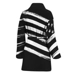 Black And White American Flag Print Women's Bathrobe
