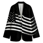 Black And White American Flag Print Women's Blazer