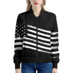 Black And White American Flag Print Women's Bomber Jacket