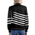 Black And White American Flag Print Women's Bomber Jacket