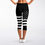 Black And White American Flag Print Women's Capri Leggings