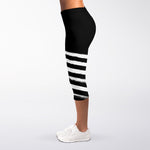 Black And White American Flag Print Women's Capri Leggings