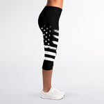 Black And White American Flag Print Women's Capri Leggings