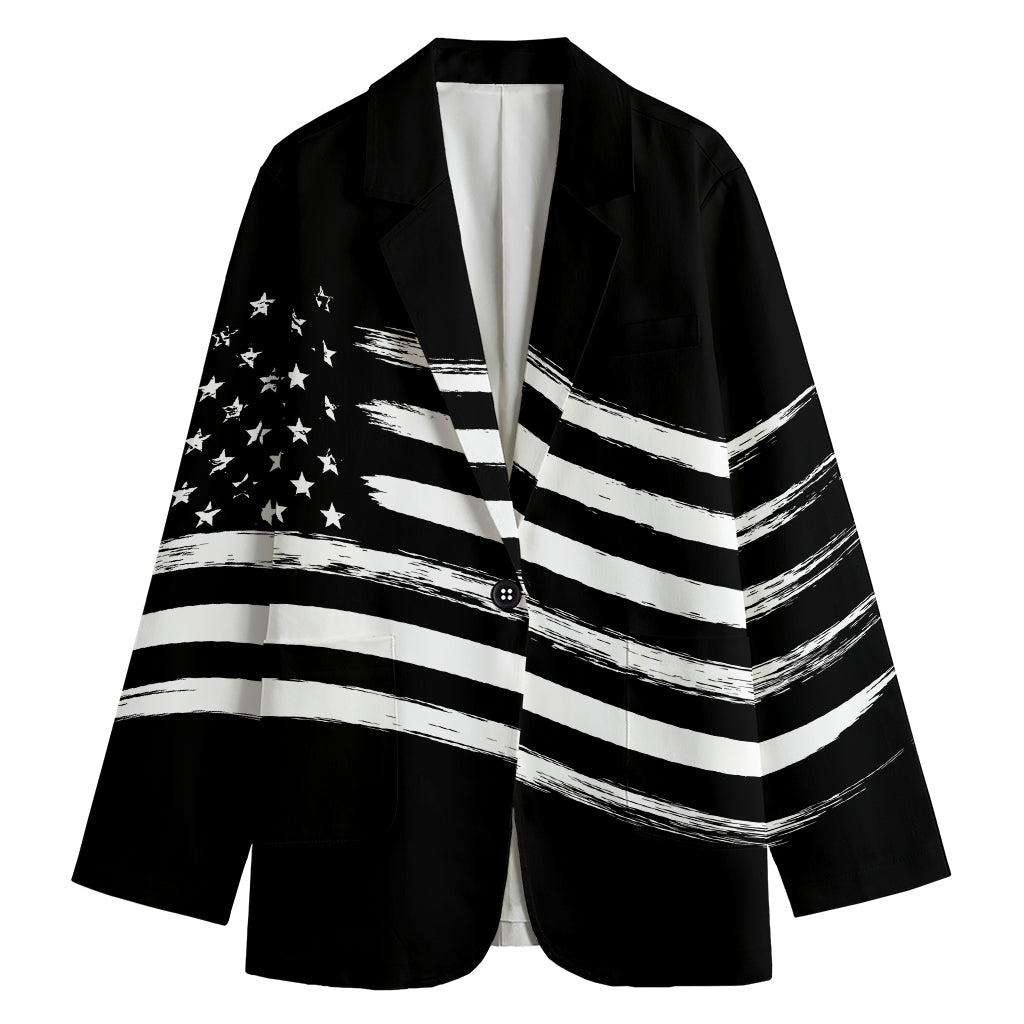 Black And White American Flag Print Women's Cotton Blazer