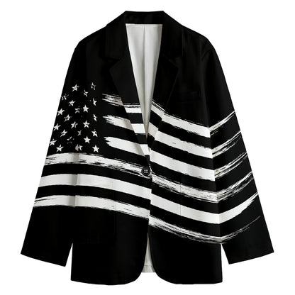 Black And White American Flag Print Women's Cotton Blazer