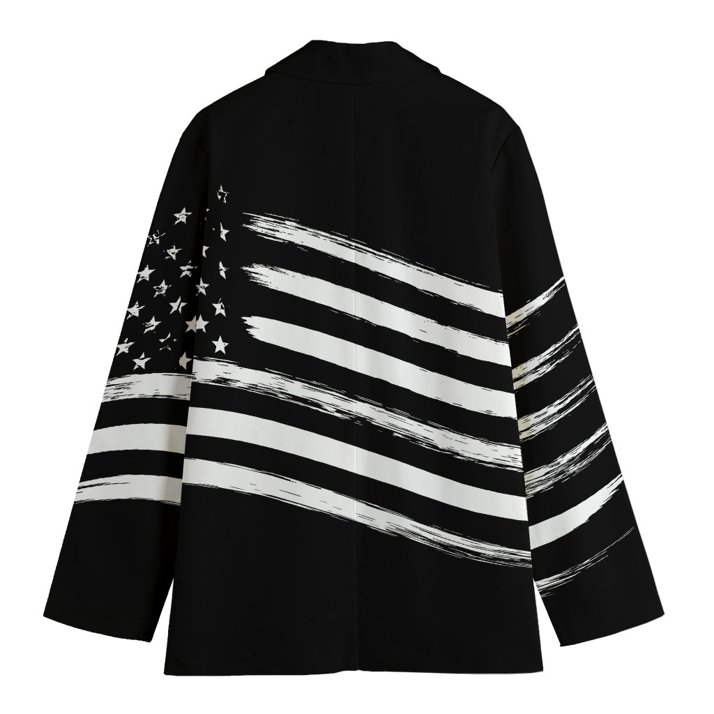 Black And White American Flag Print Women's Cotton Blazer